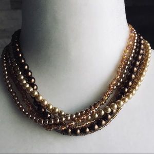 Multi strand glass and faux pearl costume necklace